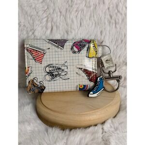 Paperchase Sneaker Print Trifold Wallet Keychain Blue Shoe Charm Y2K Retro White
